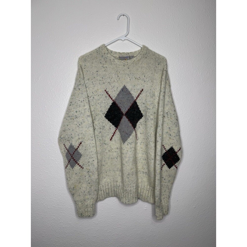 VTG Sundays Sweater Mens Size XL Geometric Crewneck Wool Blend Fisherman Argyle
